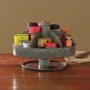 Benzara Galvanized Lazy Susan Organizer With 6 Pockets, Gray