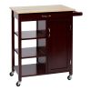 DunaWest Wooden Rectangular Kitchen Cart with 1 Door and Open Compartments, Espresso Brown