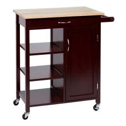 DunaWest Wooden Rectangular Kitchen Cart with 1 Door and Open Compartments, Espresso Brown