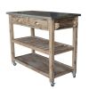 Dunawest 2 Drawers Wooden Frame Kitchen Cart with Metal Top and Casters;  Brown and Gray