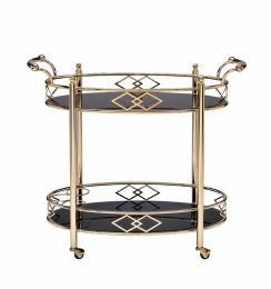 ACME Ottesen Serving Cart, Gold & Black Glass YF