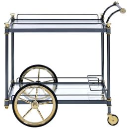 ACME Cyrus Serving Cart, Black/Gold & Clear Glass YF