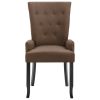 Dining Chair with Armrests Brown Fabric