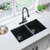 32" L X 18" W Undermount Quartz Double Bowl Kitchen Sink Matte Black With Faucet