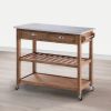 Dunawest 2 Drawers Wooden Frame Kitchen Cart with Metal Top and Casters;  Brown and Gray