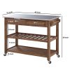 Dunawest 2 Drawers Wooden Frame Kitchen Cart with Metal Top and Casters;  Brown and Gray