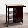 DunaWest Wooden Rectangular Kitchen Cart with 1 Door and Open Compartments, Espresso Brown