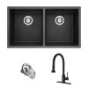 32" L X 18" W Undermount Quartz Double Bowl Kitchen Sink Matte Black With Faucet