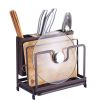 Kitchen Multifunctional Storage Rack with Drip Tray Cutting Board frame Tableware Cutlery Rack Flatware Caddy Pot Cover Lid Frame KJZWJ015HEI YF