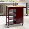 DunaWest Wooden Rectangular Kitchen Cart with 1 Door and Open Compartments, Espresso Brown