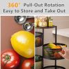 3 Layers Rotatable Basket Kitchen Vegetable Fruits Rolling Storage Cart Rack