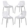 Modern Set of 4 Birds Nest Dining Side Chairs, Stackable Chairs with NonSlip Foot Pads for Indoor and Outdoor, White Silver