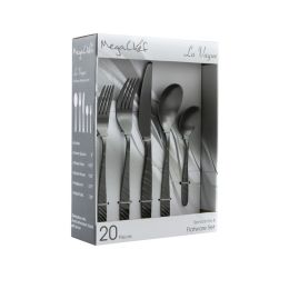 MegaChef La Vague 20 Piece Flatware Utensil Set, Stainless Steel Silverware Metal Service for 4 in Matte Black