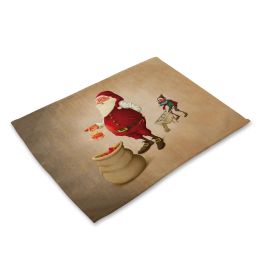 Santa Claus Printing Cotton Linen Western Placemat Festival Series Dining Table Cloth Foreign Trade Supply Tableware Mat Pictures Can Be Set