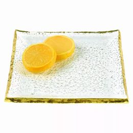 7" Glass Set of 4 Square Edge Gold Plates