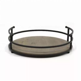 12" Round Metal Frame & Wood Tray