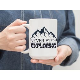 Nature Themed Ceramic Coffee Mug "Never Stop Exploring" | By Trebreh Designs - Gold Plated Handle