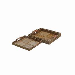 Plutus Brands Rattan Tray in Brown Natural Fiber Set