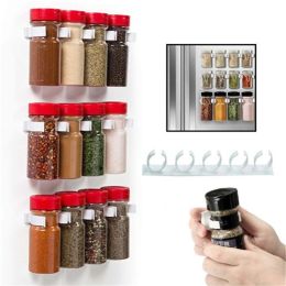 2/4PC Spice Bottle Rack Kitchen Storage Wall Mount Ingredient Plastic Adhesive Clip Cabinet Organizer Door Hooks Jar Holder Tool (Color: White 2PC)