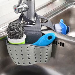 Home Storage Drain Basket Kitchen Sink Holder Adjustable Soap Sponge Shlf Hanging Drain Basket Bag Kitchen Accessories (Color: Sky Blue Pro)