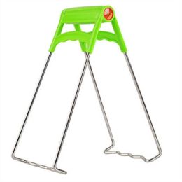 Foldable Stainless Steel Hot Bowl Clip Pot Dish Holder Steamer Plate Clamp Gripper Kitchen Tools (Color: green)