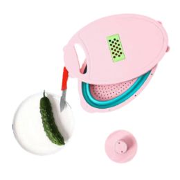 Multifunctional 10 in 1 Retractable Colander with Cutter Slicer Chopper Vegetables Fruits Kitchen Tool (Color: pink)