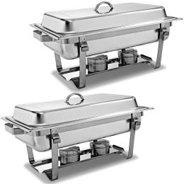 9 Quart 2 Packs Chafing Dish Chafer Dishes Buffet Set Stainless Steel Rectangular Chafing Dish Set (Color: Stainless Steel A)