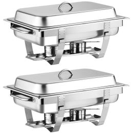 9 Quart 2 Packs Chafing Dish Chafer Dishes Buffet Set Stainless Steel Rectangular Chafing Dish Set (Color: Stainless Steel B)