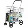 Jumbo Basket Folding Shopping Cart With Swiveling Wheels And Dual Storage Baskets