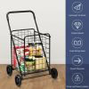 Jumbo Basket Folding Shopping Cart With Swiveling Wheels And Dual Storage Baskets