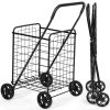 Jumbo Basket Folding Shopping Cart With Swiveling Wheels And Dual Storage Baskets