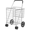 Jumbo Basket Folding Shopping Cart With Swiveling Wheels And Dual Storage Baskets